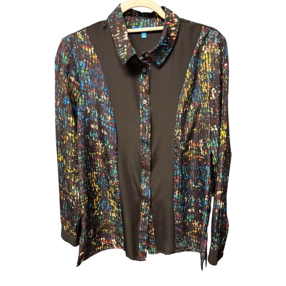 Derek Lam Women's Splatter Blouse In Night Shade Black Sz M Long Sleeves Casual - Picture 2 of 5